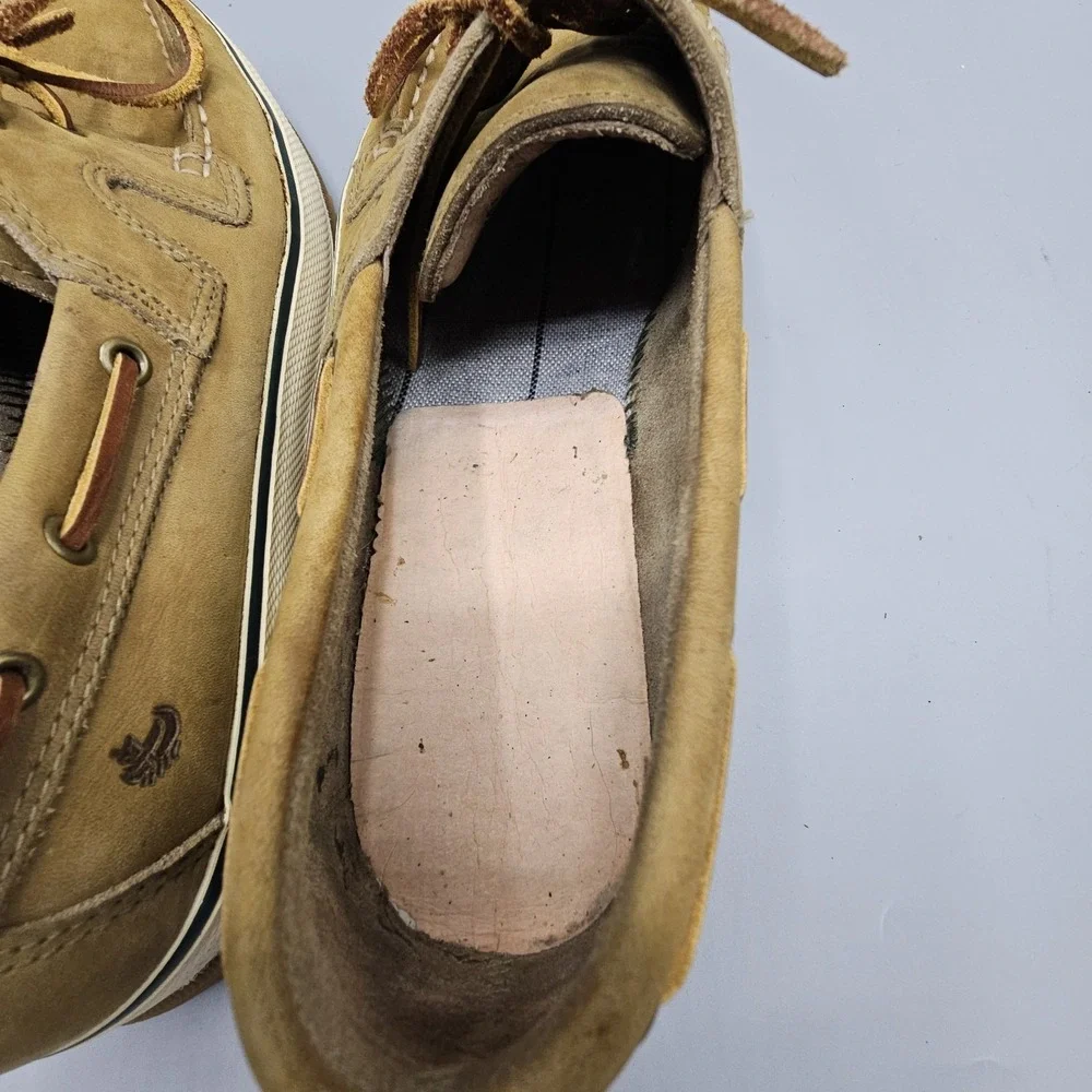 GH Bass Leather Lace Up 2 Eye Boat Shoes Casual Beige Moc Toe Preppy Men's 9 M